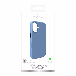 Чехол Puro Icon Mag Pro Liquid Silicone для iPhone 17, совместимый с MagSafe, с защитой камеры и алюминиевыми кнопками - синий