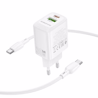 Borofone Lādētājs BN29 USB + Type C - QC 3.0 PD 30W ar Type C uz Type C kabeli balts