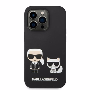 Karl Lagerfeld KLHMP14LSSKCK iPhone 14 Pro 6.1 "cietais viedtālruņa apvalks melns / melns šķidrais silikona Karl & Choupette MagSafe
