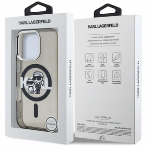 Karl Lagerfeld IML Glitter Karl & Choupette Sketch Logo MagSafe Case for iPhone 16 Pro - Black