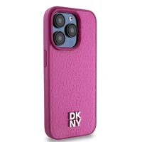 DKNY Ādas monogrammas raksta metāla logotips Magnētiskais viedtālruņa apvalks iPhone 15 Pro - rozā