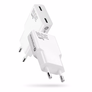 Lādētājs 2 x USB-C Quick Charge 4+ 30W Super Slim balts