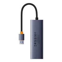 4in1 Hub Baseus UltraJoy USB-A uz USB 3.0 + RJ45 (kosmiskais pelēks)