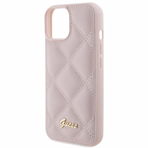 Guess Quilted Metal Logo viedtālruņa apvalks iPhone 15 - rozā