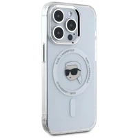 Karl Lagerfeld IML Metāla Karla Galvas Magnētiskais viedtālruņa apvalks iPhone 15 Pro Max balts