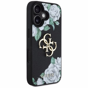 Guess Grained Roses Big 4G logo viedtālruņa apvalks iPhone 16 - melns