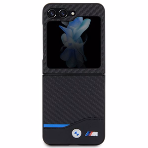 BMW ādas apvalks ar oglekļa šķiedru Samsung Galaxy Z Flip 5 - melns