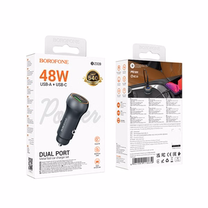 Borofone Auto lādētājs BZ32B Fresh - USB + C tipa - QC 3.0 PD 48W pelēks