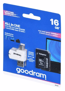 GoodRam atmiņas karte 16GB microSDHC cl. 10 UHS-I + adapteris + karšu lasītājs