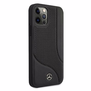 Mercedes Ādas perforētās zonas viedtālruņa apvalks iPhone 12 Pro Max - melns