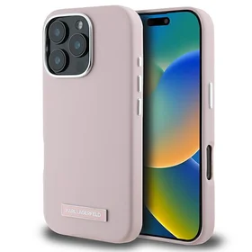 Karl Lagerfeld FW Metal Plate magnētiskais viedtālruņa apvalks iPhone 16 Pro - rozā
