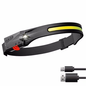 Ar USB-C uzlādējams LED galvas lukturis ar kustības sensoru, IPX4, 1200 mAh – melns