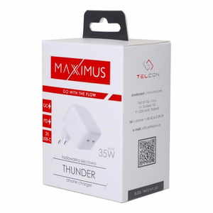 Sienas lādētājs MX THUNDER PD 35W, 2xUSB-C balts