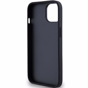 DKNY Ādas mono svītra un metāla logotips viedtālruņa apvalks iPhone 15 Plus / 14 Plus - melns