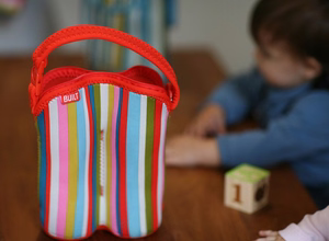 BUILT Bottle Buddy insulated neoprene tote for two bottles, Baby Pink Stripe