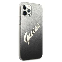 Guess GUHCP12LPCUGLSBK iPhone 12 Pro Max 6.7" melna/melna cietais apvalks Glitter Gradient Script