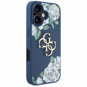 Guess Grained Roses Big 4G logo viedtālruņa apvalks iPhone 16 - zils