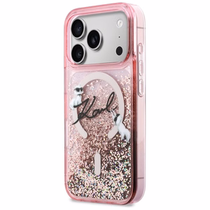 Karl Lagerfeld Liquid Glitter Karl Script Logo MagSafe Maciņš for iPhone 17 Pro - rozā