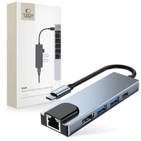 HUB Tech-Protect V3 5in1 USB-C - USB-A 3.0 / USB-A 2.0 / USB-C / HDMI / RJ45 - pelēks