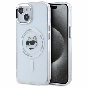 Karl Lagerfeld IML Metāla Choupette galva MagSafe apvalks iPhone 15 - balts
