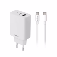 Maxlife MXTC-10-20AC PD QC lādētājs 1x USB-C 1x USB 20W balts + USB-C - USB-C kabelis 20W