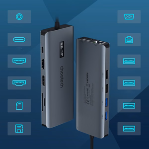 Choetech daudzfunkcionāls HUB ar displeju 12in1 USB-C uz USB-C / USB-A / HDMI / VGA / AUX / SD / TF pelēks (HUB-M26)