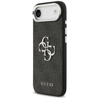 GUESS viedtālruņa apvalks IPHONE 17 Air GUHCP17MP4G4SMCK (4G PU ādas apvalks ar lielu 4G un klasisko logotipu un sudraba metāla kameras rāmi) melns