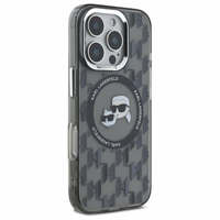 Karl Lagerfeld IML Monogramma Karl & Choupette Head Magnētiskais viedtālruņa apvalks iPhone 16 Pro - melns