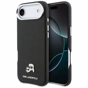 Karl Lagerfeld Karl & Choupette Head Pins Saffiano MagSafe Case for iPhone Air Black