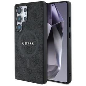 Guess Ādas 4G Krāsains Gredzens Klasiskais Logotips Magnētiskais Viedtālruņa apvalks Samsung Galaxy S25 Ultra melna