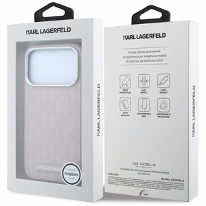 Karl Lagerfeld Grained Mono Resin Logo MagSafe maciņš modelim iPhone 17 Pro Max / 18 Pro Max – krāsa: rozā