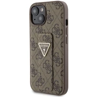 Guess viedtālruņa apvalks ar statīvu Grip Stand 4G Triangle Strass iPhone 15 - brūns