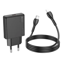 Lādētājs viedtālrunim Hoco Slim USB C QC PD 30W + kabelis USB C uz Lightning N37 melns