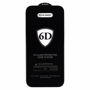 Tel Protect Pilnās līmes 6D aizsargstikls IPHONE 15 PRO melns - 10 komplekts