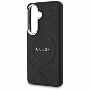 Guess maciņš Saffiano Peony Embossed Ring MagSafe priekš Samsung Galaxy S26 melns