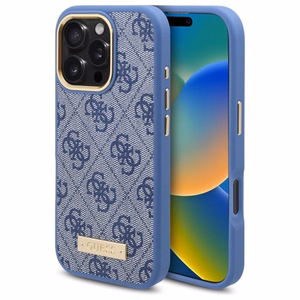 Guess 4G Logo Plate MagSafe Case for iPhone 16 Pro Max - Blue