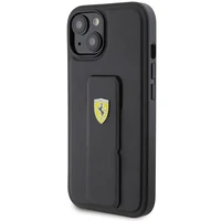 Ferrari Grip Stand Metal Logo apvalks iPhone 15 – melns