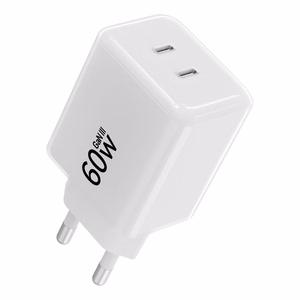 Tālruņa lādētājs Forcell F-Energy GaN III Crystal Color, 2x USB C, AVS, SSFC3.0, 60W + silikona kabelis USB C uz USB C VT-60, balts