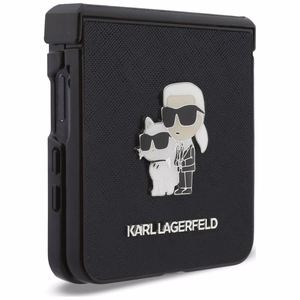 Melns Karl Lagerfeld Saffiano Karl & Choupette Pin vāciņš Samsung Galaxy Z Flip8 tālrunim