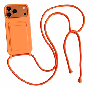 Hurtel maciņš ar kartes kabatu un pleca siksnu modelim iPhone 17 Pro / 18 Pro – oranžs