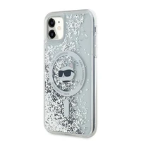 Karl Lagerfeld Šķidrie Spīdumi Choupette galvas MagSafe apvalks iPhone 11 / Xr - caurspīdīgs