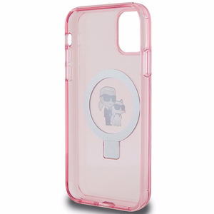 Karl Lagerfeld Magnētiskais viedtālruņa apvalks ar gredzena statīvu Karl&Choupette MagSafe iPhone 11 / Xr - rozā