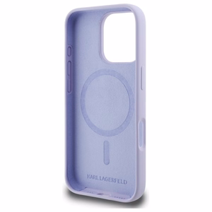 Viedtālruņa apvalks Karl Lagerfeld Silikona Karl&Choupette Heads Ring MagSafe iPhone 16 Pro - violets