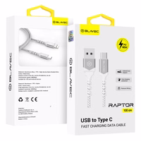 Blavec Raptor kabelis Raptor - USB uz C tipa - PD 66W 6A 1 metrs Apple CarPlay/Android Auto (CRA-UC6WS10), balts-sudrabots