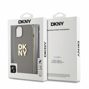 DKNY Viedtālruņa apvalks ar siksniņu un logotipu iPhone 15 Plus - bēšs