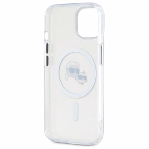 Karl Lagerfeld IML Metal Karl&Choupette galvas MagSafe iPhone 14 viedtālruņa apvalks – balts