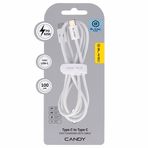 Blavec Kabelis Candy pīts - Type C uz Type C - PD 60W 3A 1 metrs Apple CarPlay/Android Auto (CCA-CC3W10) balts