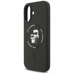 Karl Lagerfeld Silikonais Karl&Choupette Ring Magnētiskais apvalks viedtālrunim iPhone 17 - melns