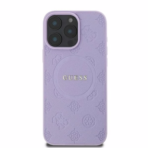 Guess Saffiano Peonija Klasiskais Logotips Magnētiskais viedtālruņa apvalks iPhone 16 Pro Max - violets