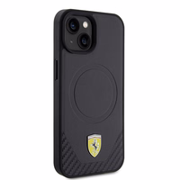 Ferrari FEHMP15SPTEK iPhone 15 6.1" melns/melns cietais apvalks Carbon Metal Logo MagSafe
